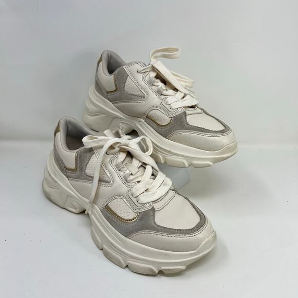 ZARA Women's Chunky Trainers Sneakers USA 8 Beige Gray Combination Running Shoes - Picture 1 of 7